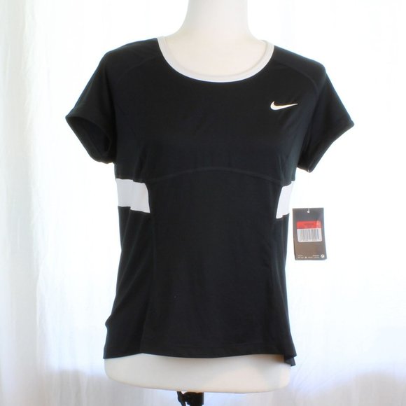 NWT Nike Women's Dri-Fit Tee Large Tennis Black White Short Sleeve Sports CA197 - Picture 1 of 6